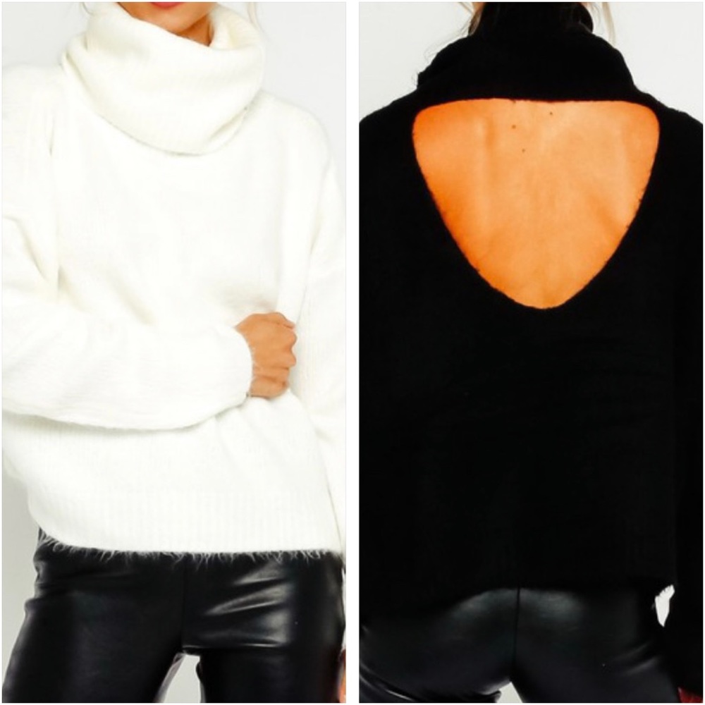 Open Back Ivory Turtleneck Sweater